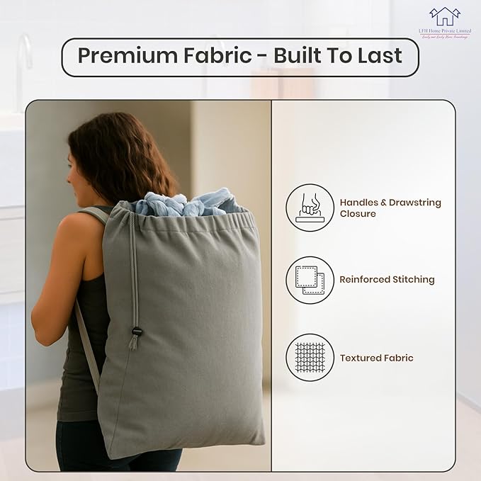 LFH Home Cotton Canvas Extra Large Laundry Bag with Handle, Heavy Duty Drawstring Closure Washable Laundry Bags, School Travel, Home, Hotel, College Dorm, Organizer Sack, Toys Clothes 28x40-Grey