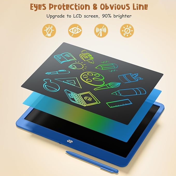 LCD Writing Tablet for Kids, Large Screen 15-Inch Drawing Writing Tablet Doodle Board, Toddler Educational Toys Girls Boys 3-12+ Year Old Birthday Gift Office Road Trip Essentials, Navy