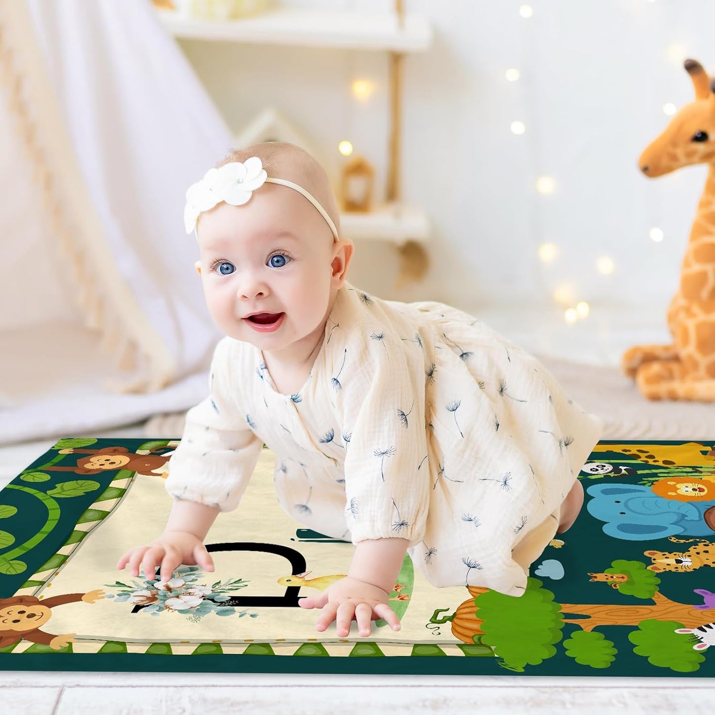 Personalized Cute Animals Name Blanket, Custom Monogram Name Blankets Elephant Monkey Toddler Boy Soft Flannne Swaddling Blankets Customized Memorial Gift for Infant Newborn Shower