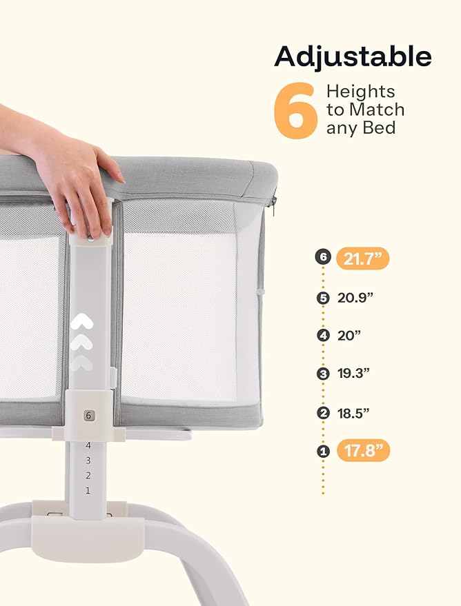 HARPPA Cuddly Bassinet, 2 in 1 Baby Bassinet with Breathable Mesh and Mattress, 6 Height Adjustable, Bedside Sleeper with Anchor Strap, Storage Basket and Wheels