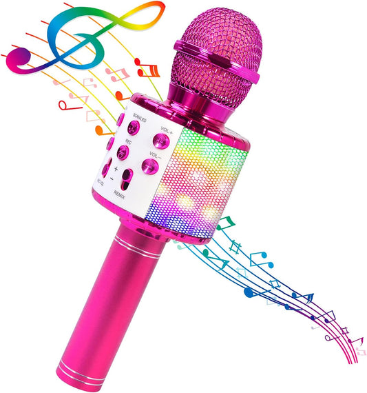 BlueFire 4 in 1 Karaoke Wireless Microphone with LED Lights, Portable Microphone for Kids, Great Gifts Toys for Kids, Girls, Boys and Adults (Purple)