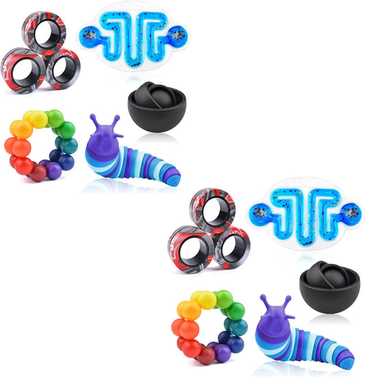Cevioce 10Pcs Fidget Toys Adults Pack,Autism Sensory Toys with Fidget Spinner Slug Magnetic Rings,Squishy Figette Toys,Cool Gadget for Boys Teens ADHD Stress Relief,Basket Stuffer Present for Kids(BB)