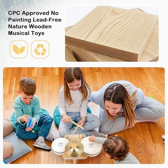 Toddler Drum Set - 5 in 1 Wooden Musical Toys for Toddlers 3+, Montessori Toys for Baby Boy Girls Easter Birthday Gifts for Kids Age 3 4 5 6