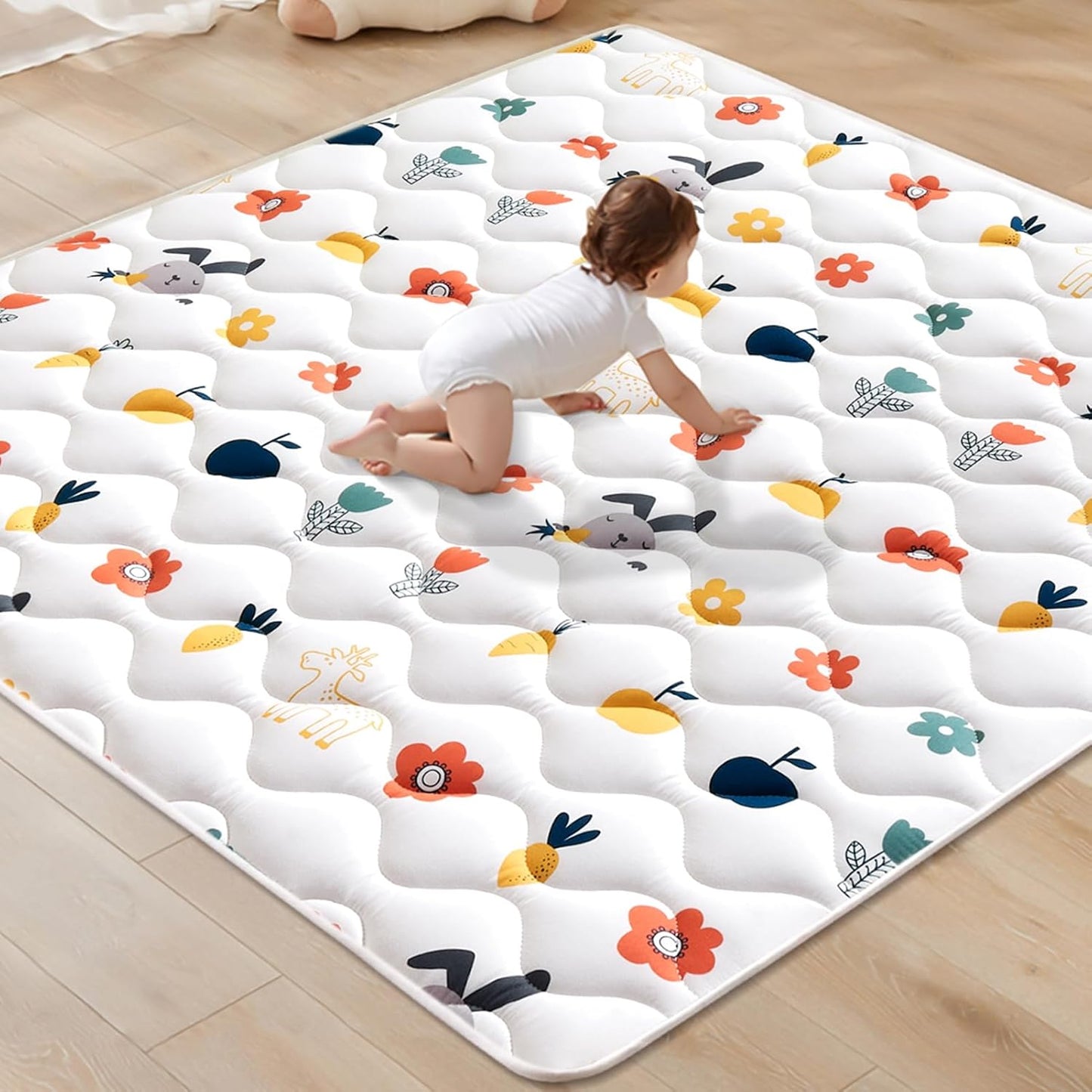 Odorless Premium Foam Baby Play Mat 47" x 47", Soft Microfiber Fabric Crawling Mat for Floor- Comfortable and Hypoallergenic, Non-Slip Cushioned Floor Playpen mat for Infants,Babies,Toddlers