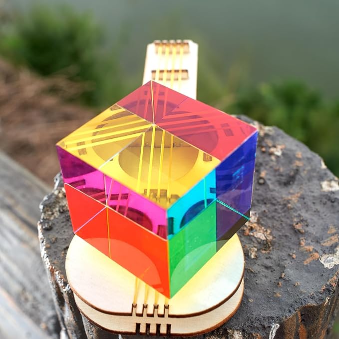 CMY Mixing Color Cube, 80mm (3.15 inch) Acrylic Prism for Home or Office Decoration, CMYcube Physics Toys Science Educational Gift for Kids, 8cm