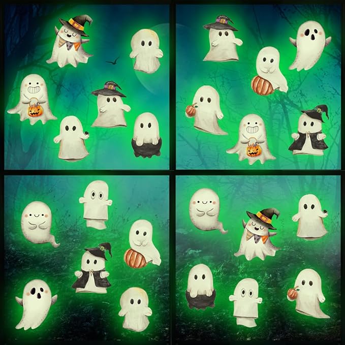 Glow in The Dark Halloween Ghost Window Clings Green Luminous Ghost Window Decals for Halloween Party Decorations Home School Glass