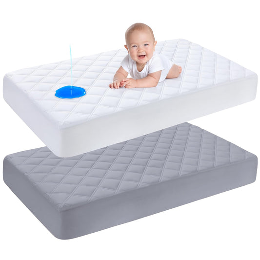 Yoofoss Waterproof Crib Mattress Protector 2 Pack, Quilted Crib Mattress Pad Cover Ultra Soft and Breathable, Machine Washable Toddler Mattress Protector for Standard Baby Crib Size 52''x28''