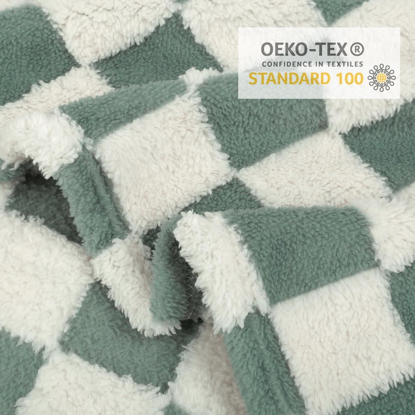 HOMRITAR Checkered Baby Blanket for Boys Sage Green Soft Fluffy Fuzzy Blankets with 3D Chessboard Grid, Warmer Comfort Reversible Lightweight Bed Blanket for Toddlers Infant or Newborn 30 x 40 Inch