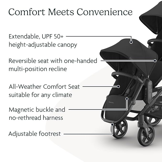 UPPAbaby RumbleSeat V3 Second Lower Seat - Compatible with Vista V2 and Vista V3 - All-Weather Seat + Magnetic Buckle – Adapters Included - Jake (Charcoal/Carbon Frame/Black Leather)