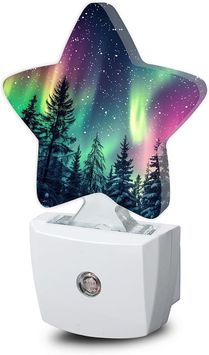 Night Light,Aurora Forest Plug into Wall with Dusk to Dawn Light Sensors,Northern Winter Aurora Warm Star Nightlights for Bedroom,Bathroom,Hallway,Kitchen Home Decor Desk Lamp