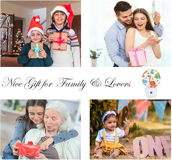 EKOBLA Dinosaur Night Light Cartoon Round LED Wall Plug-in Nightlights with Auto Sensor, Dino Night Light - Cute Dinosaur Theme Dusk to Dawn Lighting for Boys & Girls (Soft Glow Sleep-Friendly)