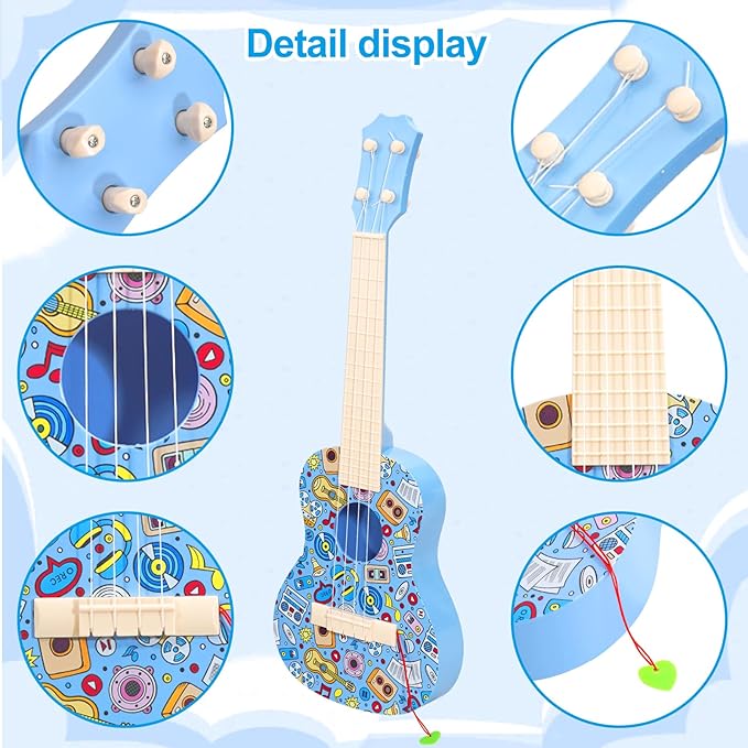 LeeQee 21in Colorful Graffiti Ukulele Guitar for Kids, 4 Strings Kids Guitar Ukulele Musical Instruments Learning Educational Toys with Picks for 3 4 5 6 7 8 9 10 11 12 Toddler Boys Girls (Blue)