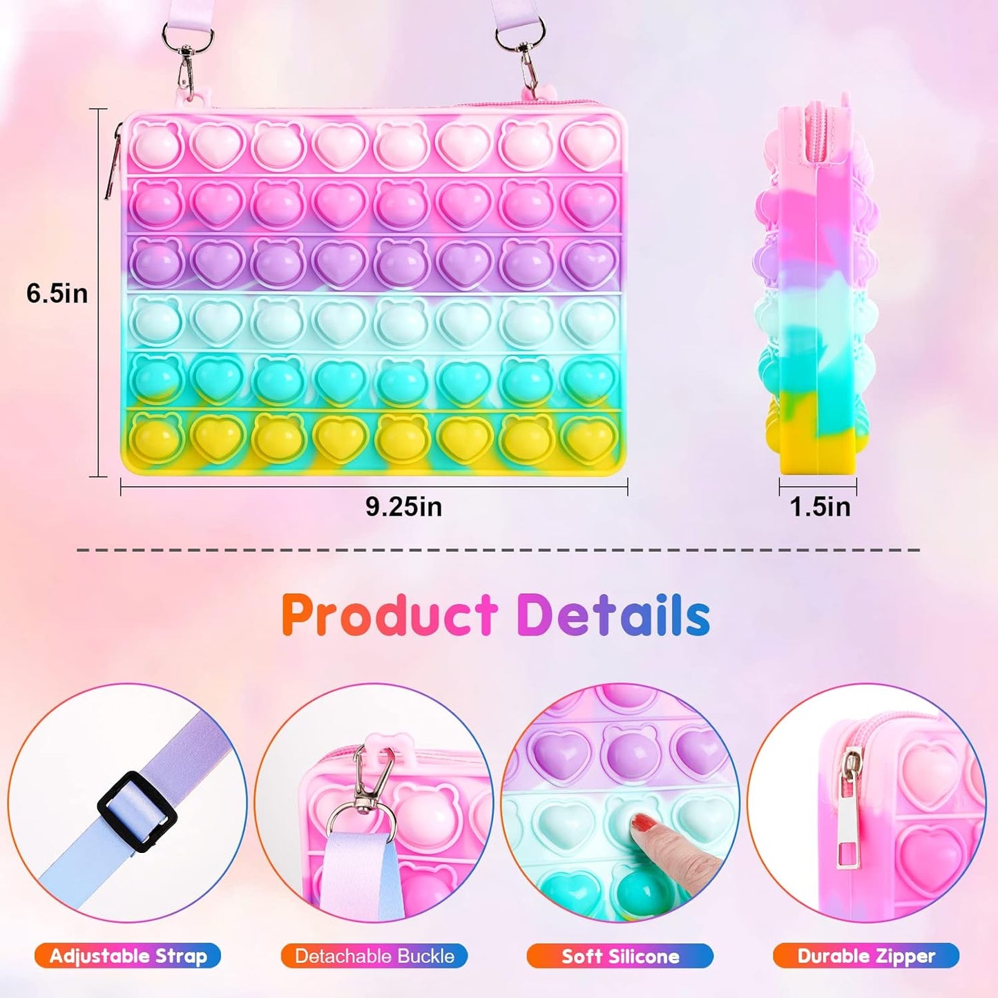 Gigilli Girl Purse Toys for Girls, Girls Purse Fidget Toy, Rainbow Fidget Purse Pop Shoulder Bag, Birthday School Supplies Fidgets Return Gifts for Girls 6-12