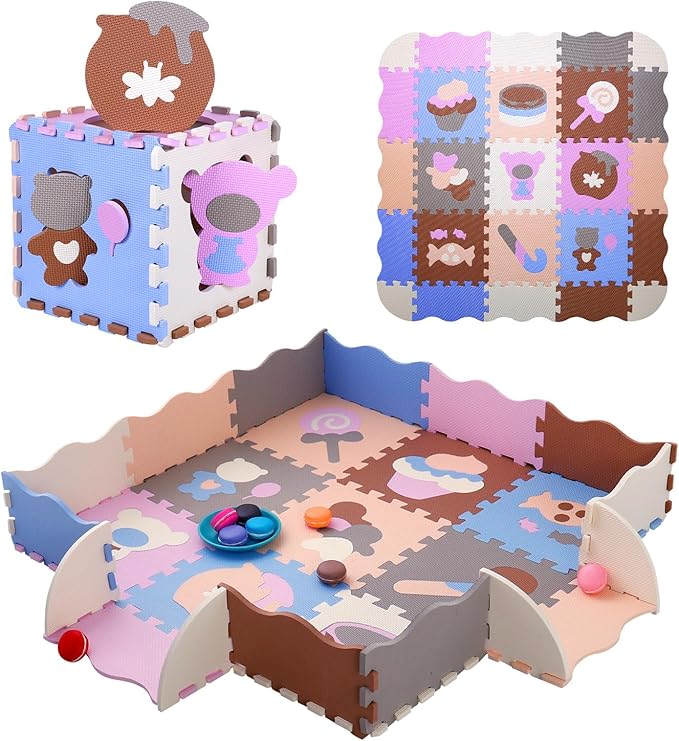 Coolcandy Baby Play Mat, 25Pcs Interlocking Puzzle Floor Mat, with Safety Fence - 0.4" Thick Non-Toxic EVA Foam Play Mat, for Infants & Toddlers 3-36 Months, Soft Puzzle Tiles for Play Areas
