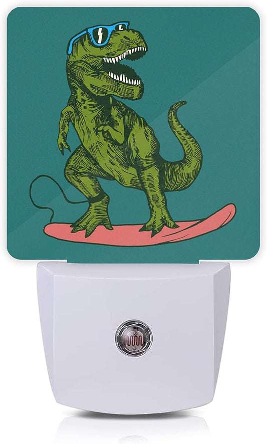 Dinosaur Night Light,Happy Dinosaur Surfer Night Lights Plug into Wall with Dusk to Dawn Light Sensors 0.5W Dim Night-Lights for Bedroom