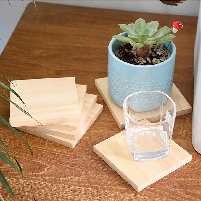 12PCS Unfinished Wood Square Blocks for Crafts, 4x4x0.6in Blank Wooden Squares Pine Wood Boards for Carving,DIY Wood Coasters,Painting & Burning