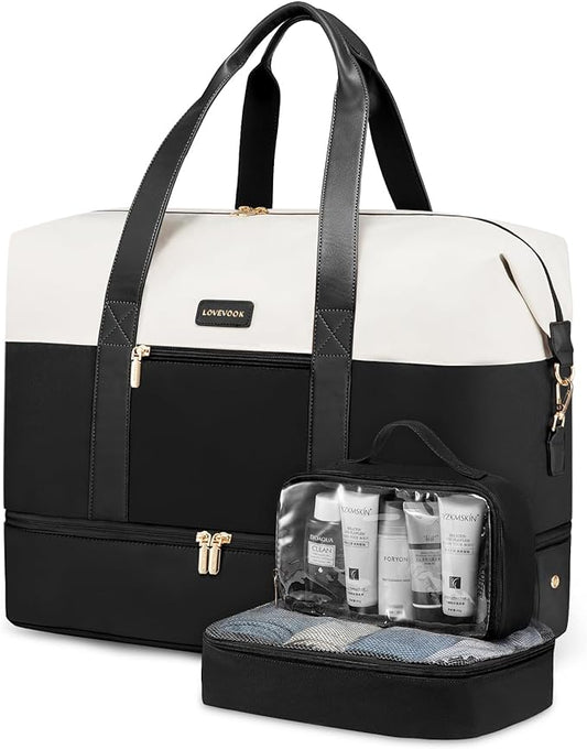 LOVEVOOK Weekender Bag, Large Travel Duffel Bag for Women with 2 Packing Cubes, Carry on Overnight Bag with Shoe Compartment, Mom Hospital Bags for Labor and Delivery