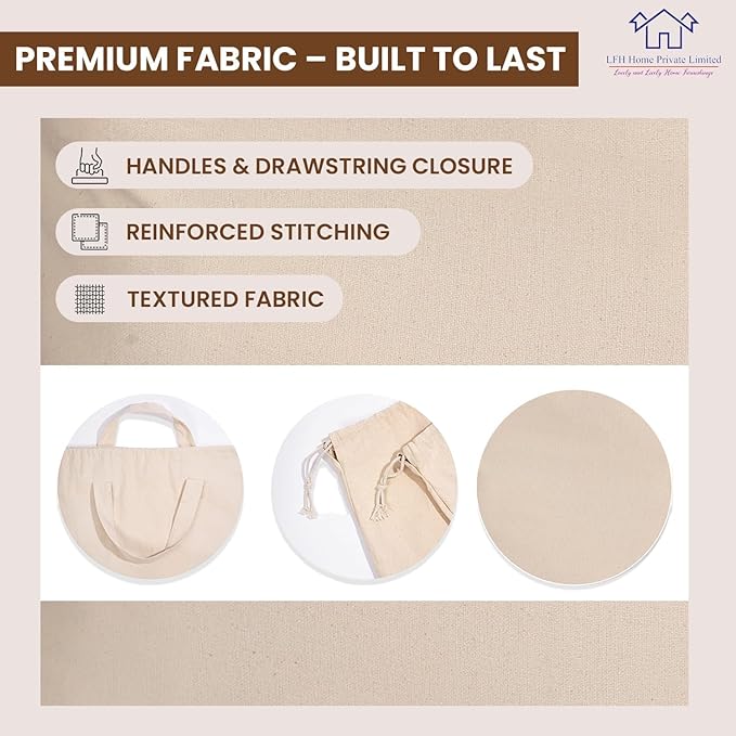 LFH Home Large Premium 100% Cotton Canvas Laundry Bag with Drawstring and Handles Heavy Duty, Multi-Use, and Washable for Home, Travel, College or Storage 24x36 (Pack of 4)-Natural