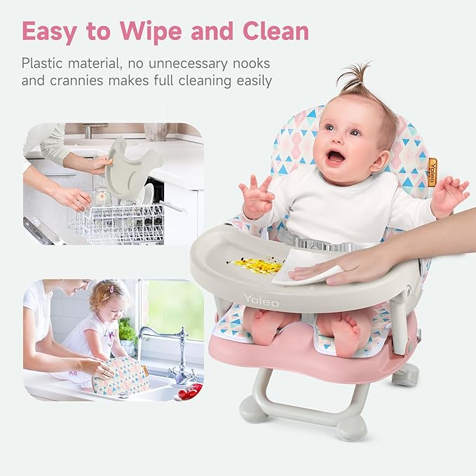YOLEO Baby High Chair Booster Seat for Dining Table, Adjustable Height Travel Foldable High Chairs with Tray