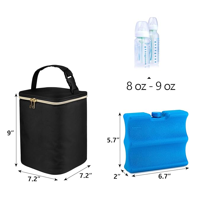 Teamoy Breastmilk Cooler - Bottle Bag for 4 Large 9 Oz Bottles, Perfect for Working Moms, Black