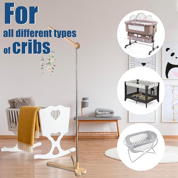 Crib Mobile Wooden Arm, Suitable for All Cribs 100% Natural Larch Hanger Nusery Decor Baby Room Safe Holder(Mobile is not Included (Standing Arm)