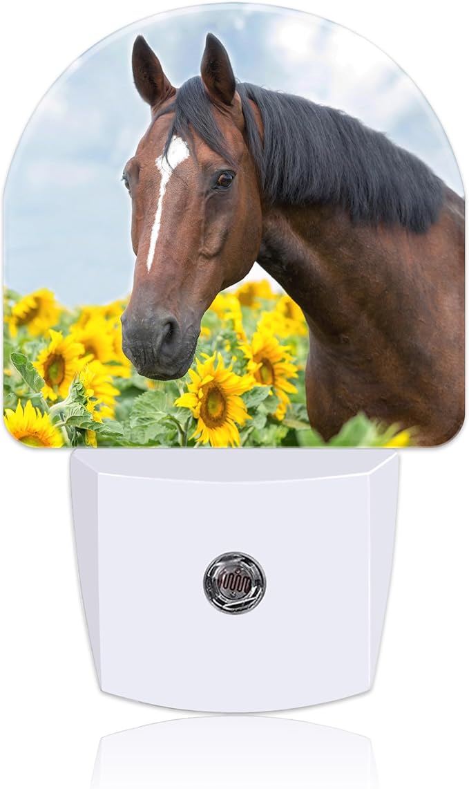 Night Light Plug into Wall Horse in Sunflower Field with Dusk to Dawn Sensor for Kid Girls Boys Women Men Room Decor, Hallway, Kitchen, Bathroom, Nursery, Stairs