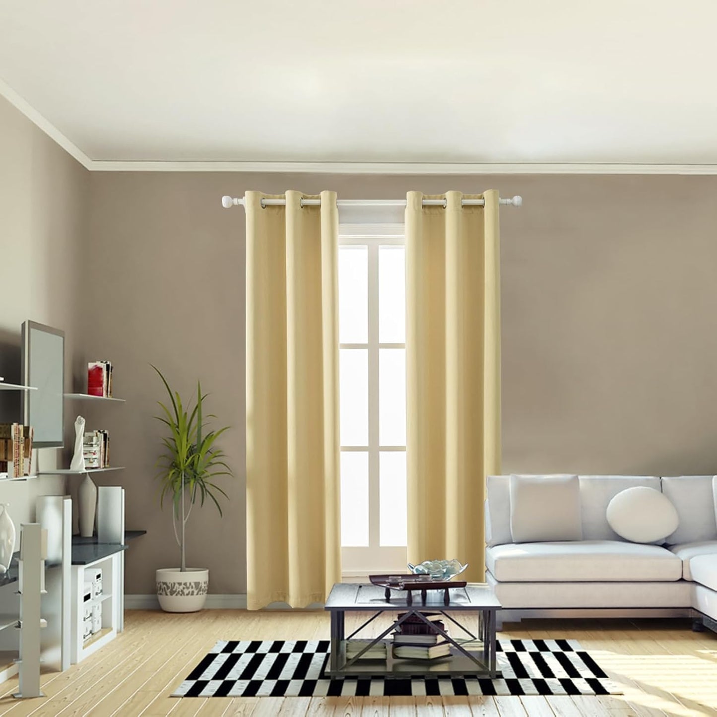 Anytime 100% Blackout Curtain Set, Thermal Insulated & Energy Efficiency Window Draperies for Guest Room, Full Shading Panels for Shift Worker and Light Sleepers（Beige, 2 Panels, 42W x 80L）