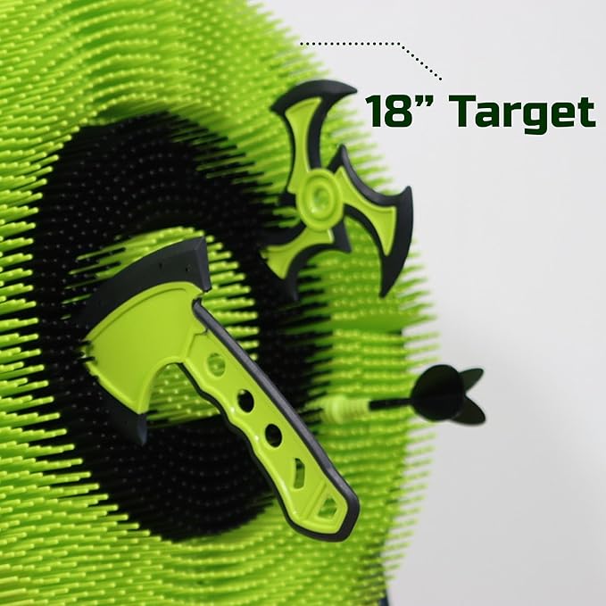 Leeray 3-in-1 bristle axe target board game - throwing target game set with throwing axes, lawn darts, and ninja throwing stars - axe throwing game for backyard outdoor games for kids and adults