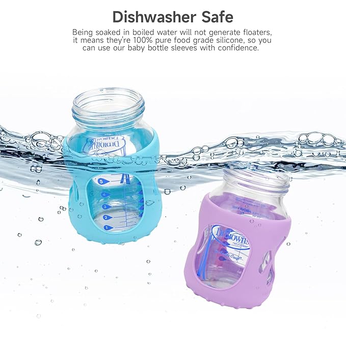 MORLIKE 4 Pack Silicone Sleeves Only Fit 5 oz/150 mL Dr. Brown's Wide Neck Glass Baby Bottle, 100% Silicone Covers Protect Baby Glass Bottle, Easy to Grip Bottle Holders for ‎WB53700-WEB ‎WB51700-P4