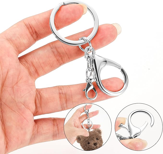 10 Pack a Set Metal Lobster Claw Clasps and Key rings, Key chain Accessories, Keychain Making kit for Keys, Art Crafts, Jewelry Making, Silver - Gold