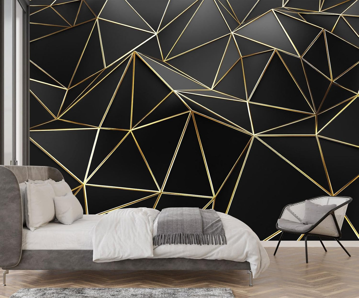 Black Geometric 3D Mural Wallpaper for Bedroom Living Room TV Background Home Decorations(Not Self-Adhesive)