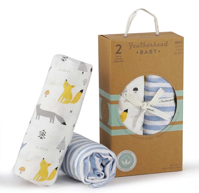 Featherhead™ 2-Pack Fitted Crib Sheets - 100% Cotton - 52" x 28" x 9" for Standard Crib and Toddler Mattress (Jersey Blue Foxes)