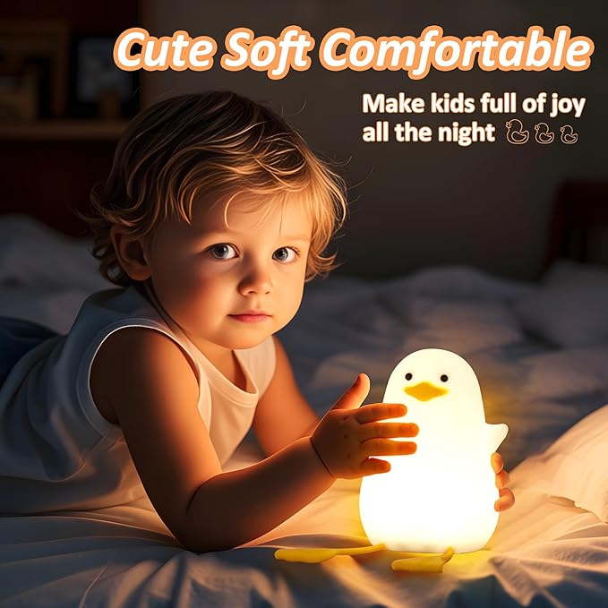 Duck Night Light for Kids, Cute Benson Ducks Gifts, Squishy Touch Silicone Animal Nursery Bedside Lamp Goose Gifts, Dimmer & Rechargeable, Birthday Gifts for Boys Girls Women Teens