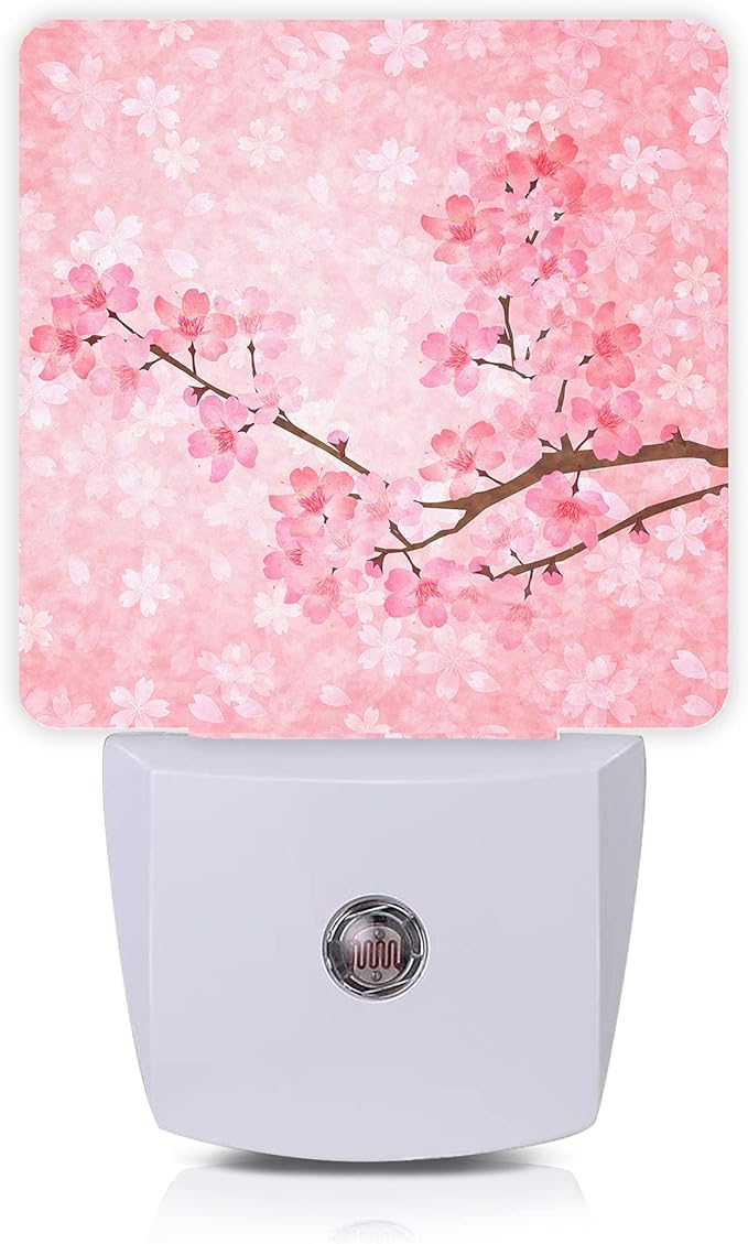 Cherry Blossoms Night Light,Spring Flower Night Lights Plug into Wall with Dusk to Dawn Light Sensors 0.5W Dim Night-Lights for Bedroom