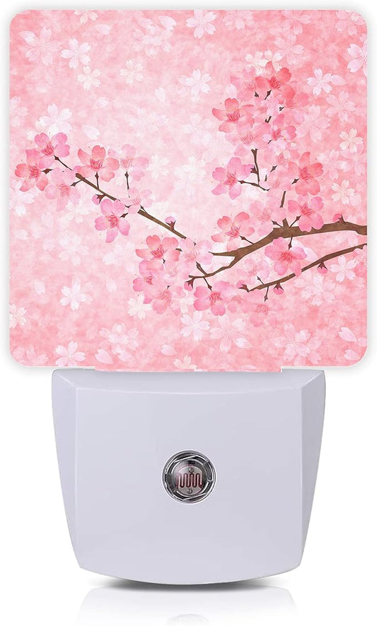 Cherry Blossoms Night Light,Spring Flower Night Lights Plug into Wall with Dusk to Dawn Light Sensors 0.5W Dim Night-Lights for Bedroom