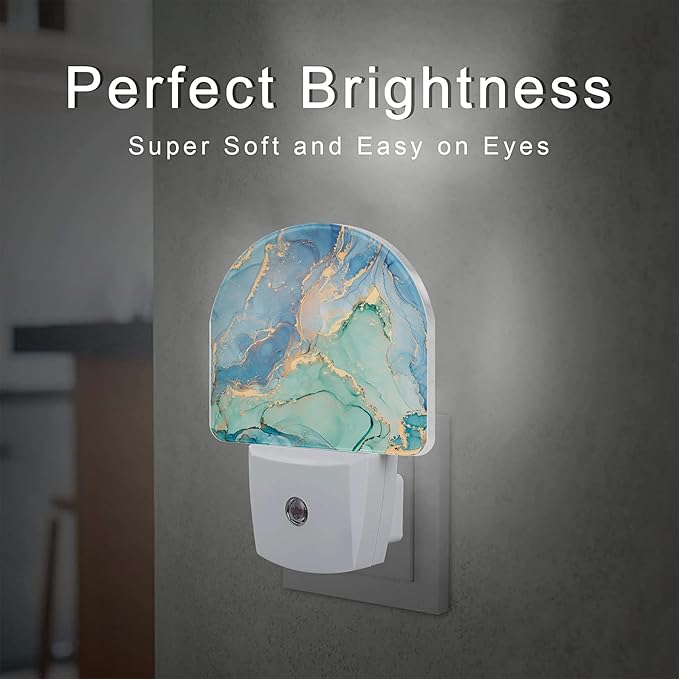 Teal Blue Marble Night Light Plug into Wall, Gold Luxury Marble Dusk to Dawn Night Light,0.5w Energy Saving Sleep Friendly Nightlights for Kids Boys Girls Home Decor