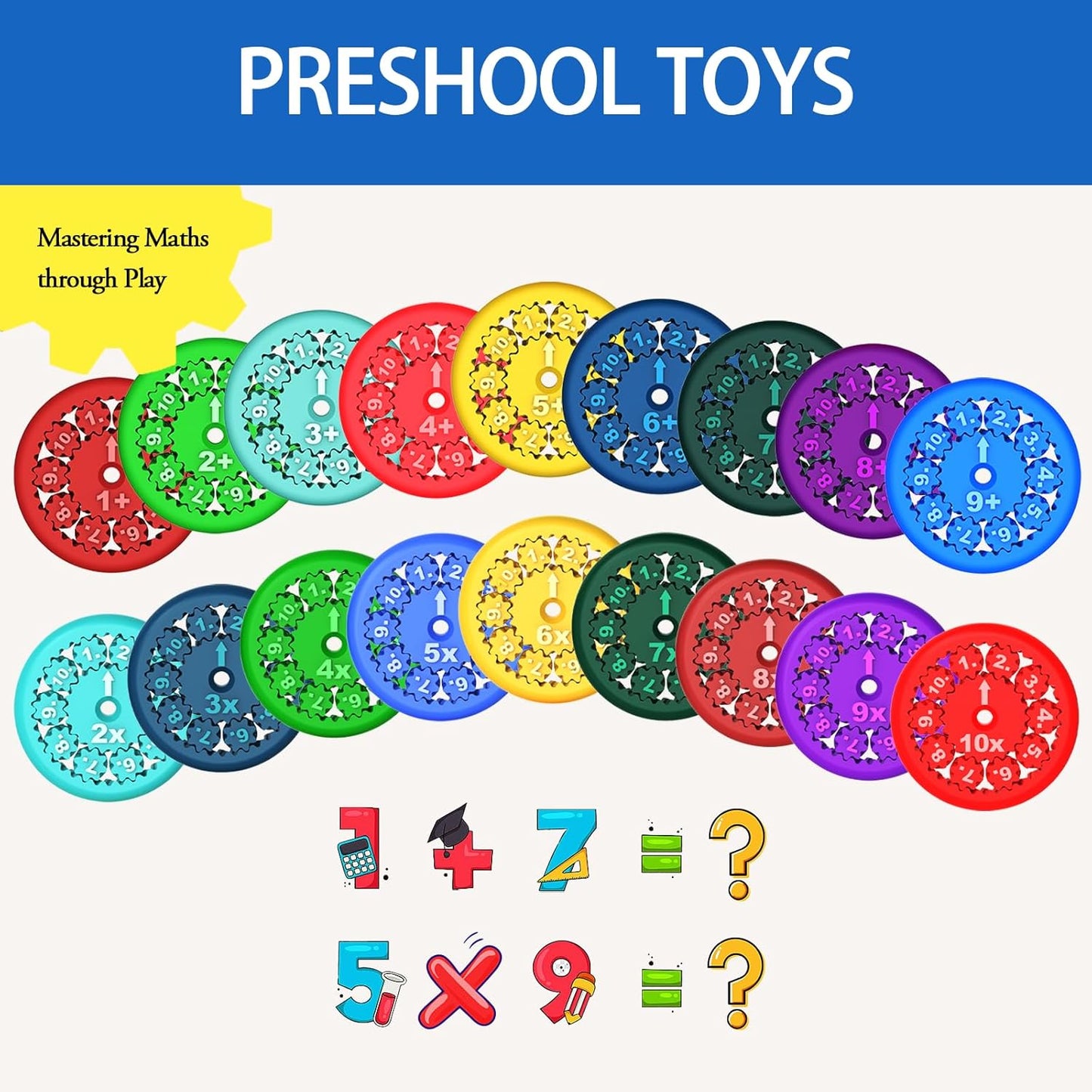 Math Fidget Spinners - 3D Printed, Educational Math Fact Fidget Spinner Toy - Learn Addition & Subtraction - Perfect for Kids, Stimmers & Fidgeters (9pcs)