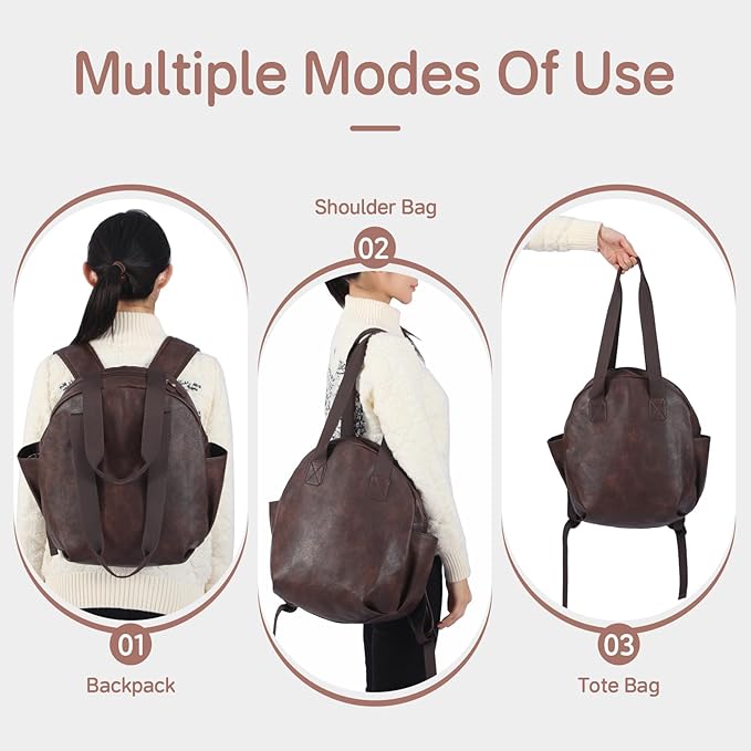 Stylish Diaper Bag Backpack, Leather Large Capacity Travel Baby Diaper Bag Tote for Mom Dad, Handbag shoulder bag, Waterproof, Lightweight Coffee