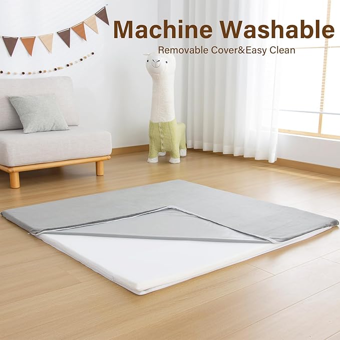 Baby Play Mat for Floor,1.3" Thick Soft Foam Playpen Mat with Removable Washable Cover,Waterproof & Anti-Slip 50" x 50" Nursery Rug for Tummy Time,Kids Crawling Mat for Toddlers Infant,Grey