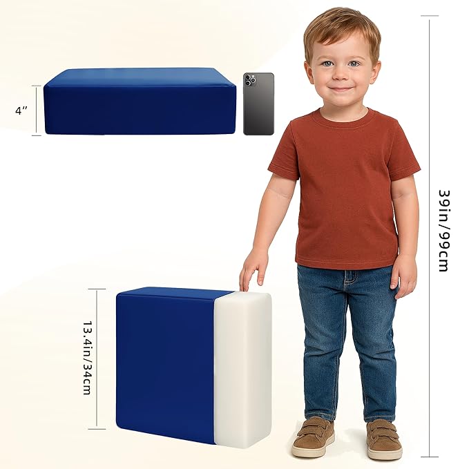 Toddler Booster Seat for Dining Table, 2 Elastic Seat Belts, Anti Scratch PU Skin-Friendly, Waterproof, Anti-Wrinkle, Detachable Non-Slip Bottom - Dark Blue