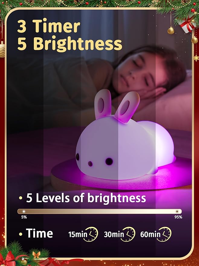 【Gifts Package】 Bunny Night Light for Kids Lamp, 16 Colors & Remote Rechargeable Kids Night Lights for Bedroom, Cute Gifts for Girls Gifts for Women