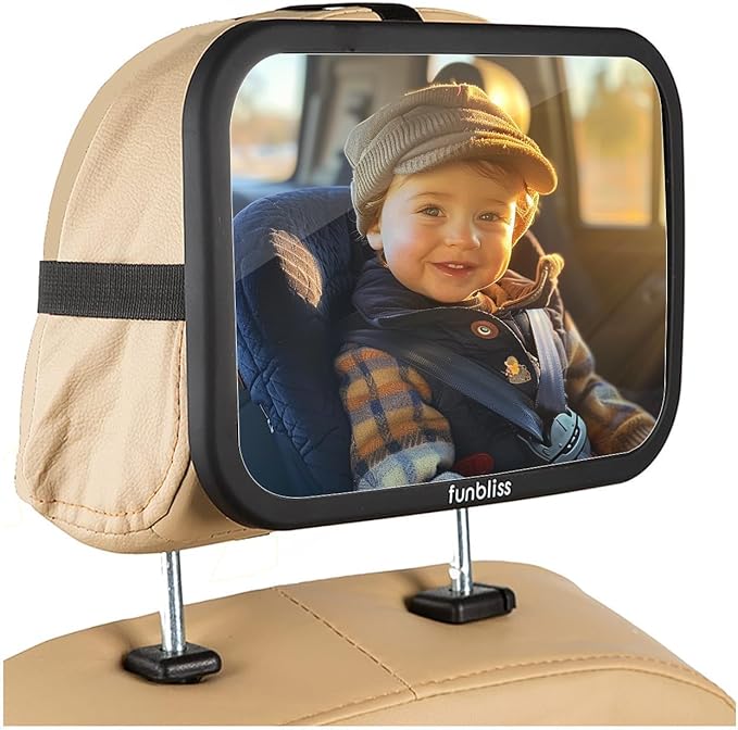 Funbliss Baby Car Mirror + 2-Pack Car Window Shades Bundle -100% Shatterproof, Wide Angle Convex