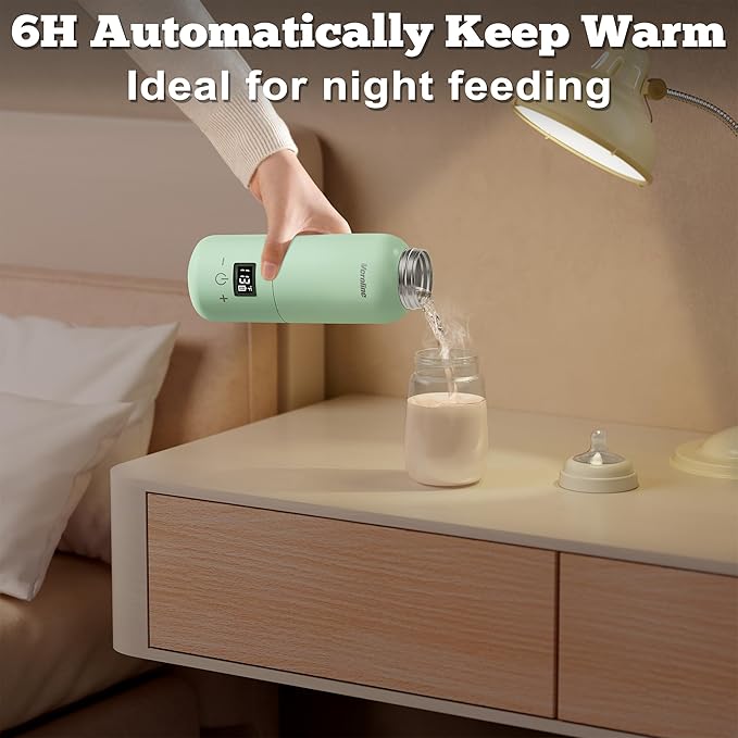 Portable Bottle Warmer for Travel, Baby Bottle Warmer with Adjustable Temp & Keep Warm for Formula, Breastmilk, Super Fast Charging & Rechargeable Milk Warmer, Cordless Water Warmer