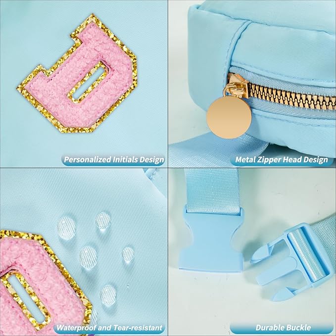 Mini Belt Bag Fanny Pack with Initials Letter Patch Small Crossbody Bags Cute Stuff Birthday Gifts for Teenager Girls Trendy Stuff for Teens - D,Blue
