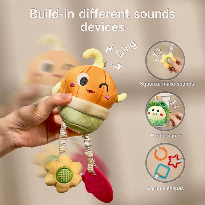 TUMAMA Baby Toys 0 3 6 12 Months, Soft Hanging Stroller Toys Potted Plant Crib Car Seat Toys, Infant Newborn Crinkle Infant Rattles with Teether Squeaky Sensory Developmental Toy