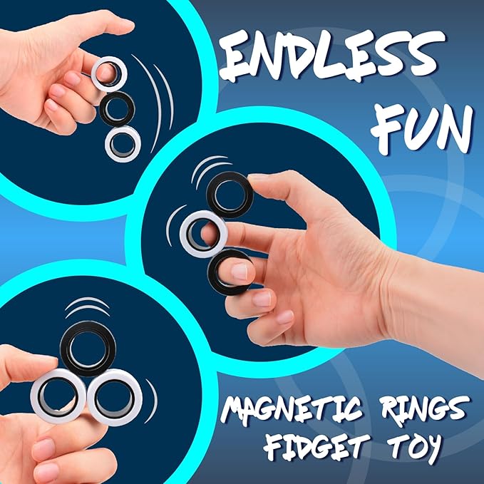 Cevioce 3 PCS Magnetic Ring Fidget Toys Set,ADHD Anxiety Magnetic Finger Spinner Pack for Teens Adults and Kids,Coolest Magnet Stress Relief Toy Birthdays Gifts for 8+ Year Old Boys Girls Present
