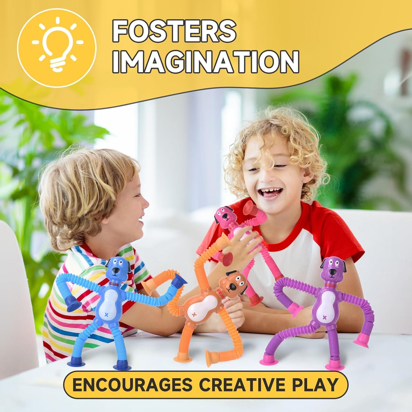 4 Pack Suction Cup Dog Fidget Toy Telescopic POP Tube Toddler Sensory Toys Fine Motor Skills Learning Toddler Toy for ADHD & Autism for Kids Gifts Christmas Toddler Stocking Stuffers