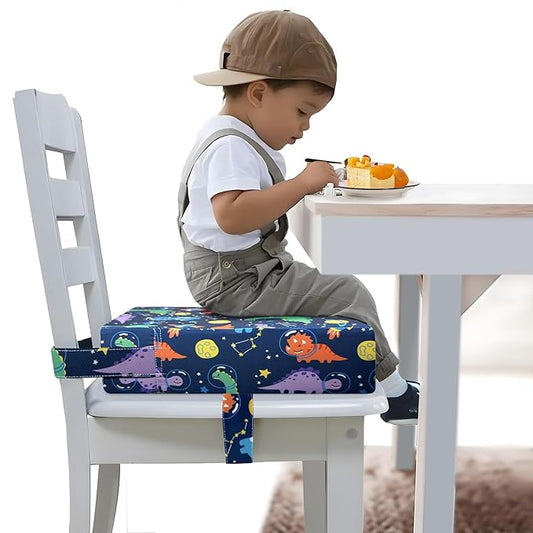 Toddler Booster Seat for Dining Table, Portable Booster Seat for Kitchen Chair, 4 Inch High-Density Foam Cushion with Adjustable Safety Straps and Non-Slip Bottom, Perfect for Kids Travel and Daily