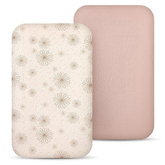 lulumoon Muslin Bassinet Sheets Baby: Cotton Bedside Sleeper Bassinet Sheets Fitted for MiClassic & Milliard Bassinet