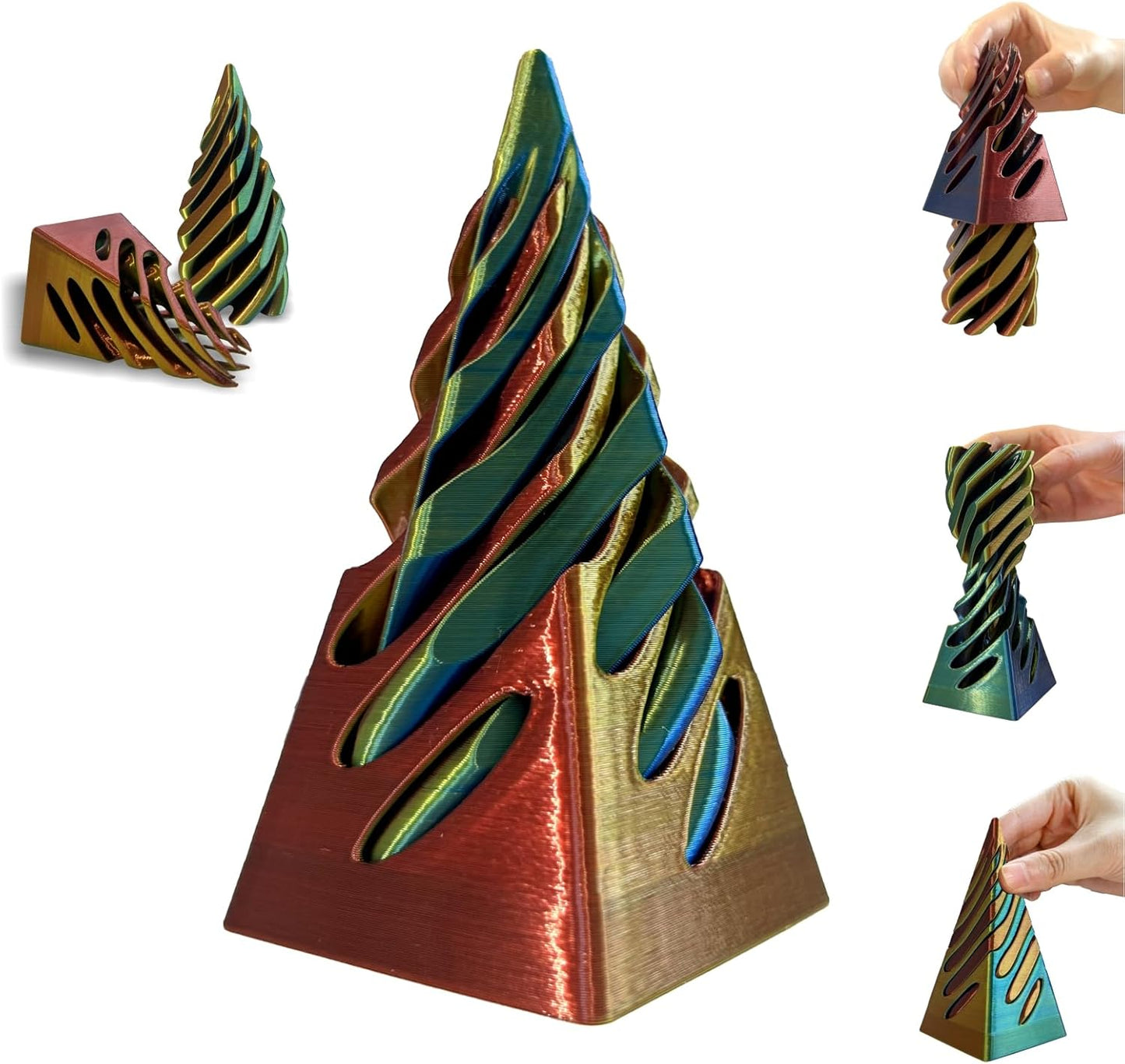 Impossible Pyramid Passthrough Sculpture-3D Printed Spiral Cone Fidget Toy, Pass Through Pyramid Fidget Toy, Vortex Thread Illusion Desk Toy for Adult, 4inch Helix Screw Fidget Toy for Stress Relief